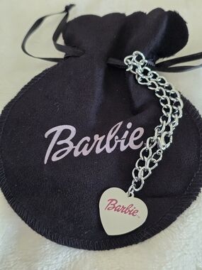 Vintage 2004 Mattel Barbie Heart Charm Bracelet Silver Tone Chain NIP